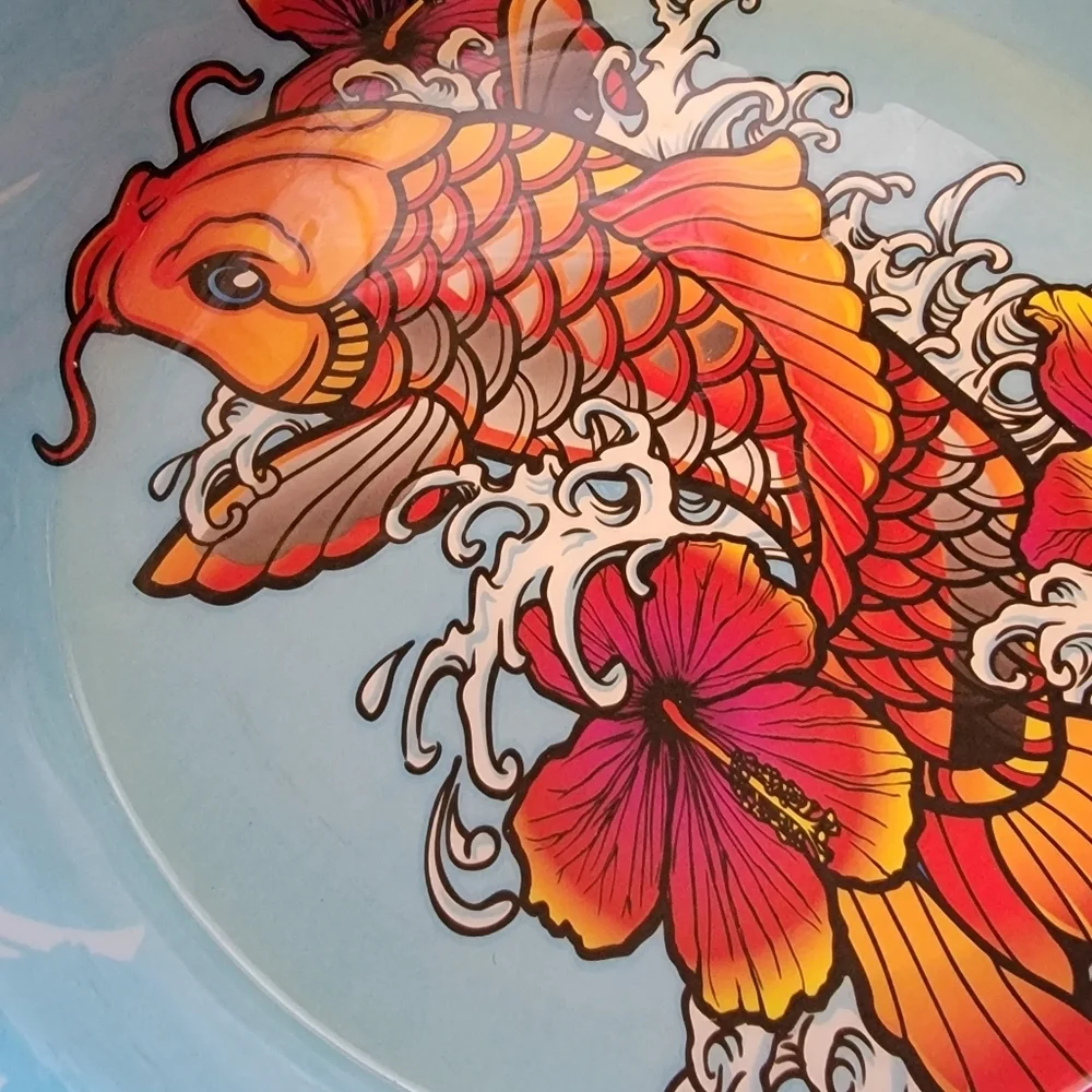 NWT Komodo Koi Fish L Tattoo Design Enamel Coated Stainless Steel Pet Bowl T39